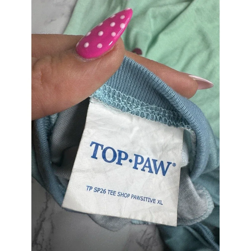 Top Paw Shop Pawsitive Dog T-Shirt XL Cotton Blend Stretch, Blue/Green Paw Theme